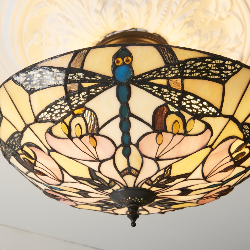 Endon 111892 - Flush-mount Tiffany ceiling light ASHTON 3xE27/10W/230V Ø 45 cm