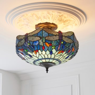 Endon 111897 - Flush-mount Tiffany DRAGONFLY chandelier 3xE27/10W/230V Ø 41 cm