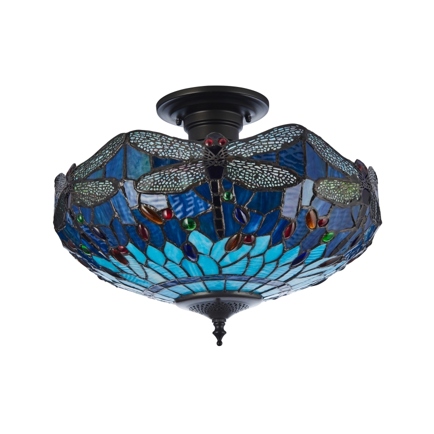 Endon 111897 - Flush-mount Tiffany DRAGONFLY chandelier 3xE27/10W/230V Ø 41 cm