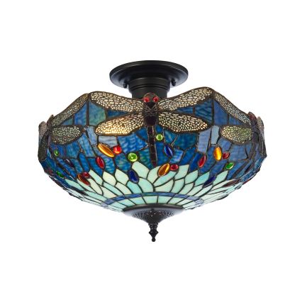 Endon 111897 - Flush-mount Tiffany DRAGONFLY chandelier 3xE27/10W/230V Ø 41 cm