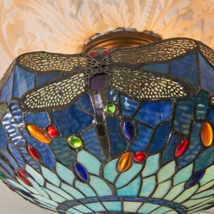 Endon 111897 - Flush-mount Tiffany DRAGONFLY chandelier 3xE27/10W/230V Ø 41 cm