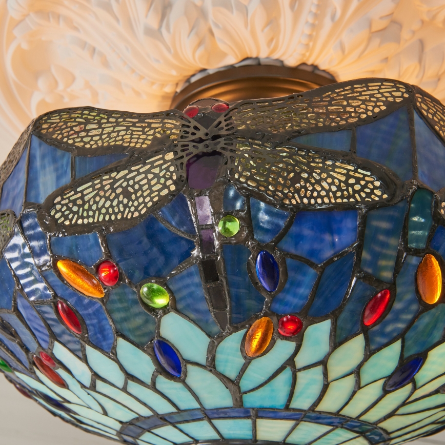Endon 111897 - Flush-mount Tiffany DRAGONFLY chandelier 3xE27/10W/230V Ø 41 cm