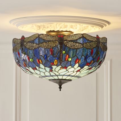 Endon 111899 - Tiffany DRAGONFLY Ceiling Light 3xE27/10W/230V Ø 50 cm