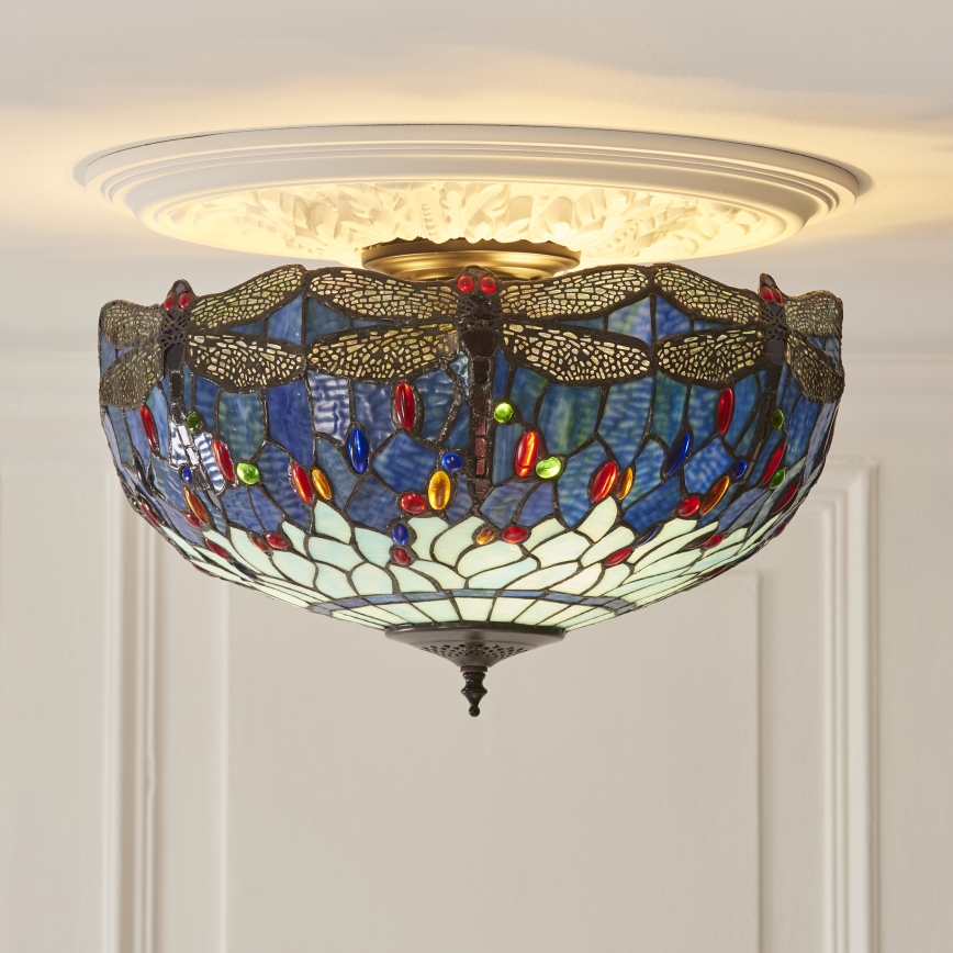 Endon 111899 - Tiffany DRAGONFLY Ceiling Light 3xE27/10W/230V Ø 50 cm
