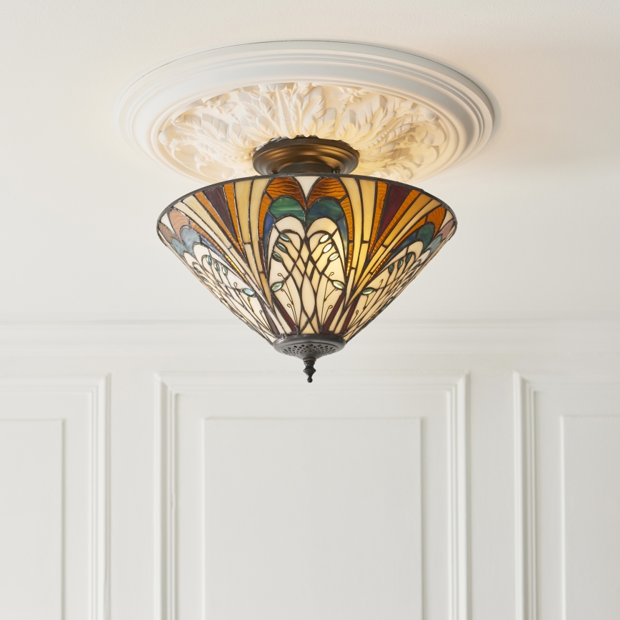 Endon 111905 - Tiffany HECTOR Flush-Mount Ceiling Light 3xE27/10W/230V Ø 40 cm