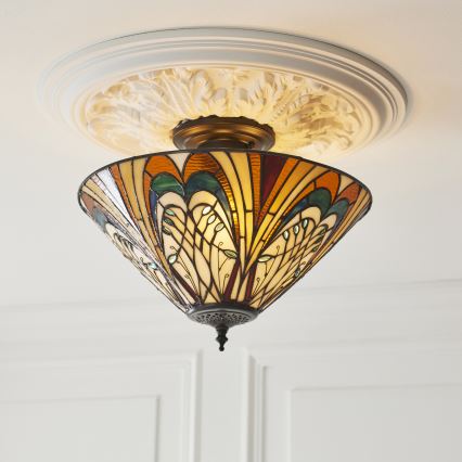 Endon 111905 - Tiffany HECTOR Flush-Mount Ceiling Light 3xE27/10W/230V Ø 40 cm