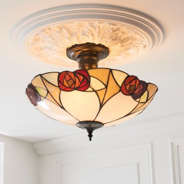 Endon 111907 - Tiffany INGRAM flush-mount chandelier 3xE27/10W/230V Ø 45 cm