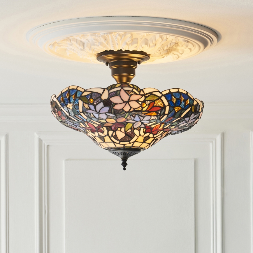 Endon 111915 - Semi-flush Tiffany chandelier SULLIVAN 3xE27/10W/230V, Ø 40 cm