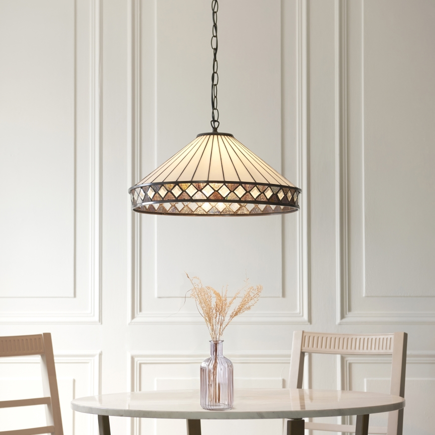 Endon 111961 - Tiffany FARGO Chain-Mounted Chandelier, 3xE27/10W/230V, diam. 50 cm