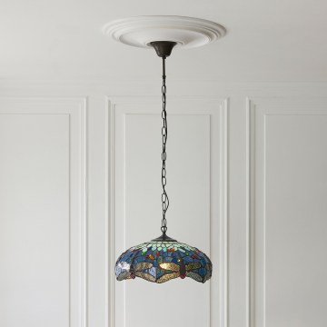 Endon 112195 - Chain-hung Tiffany DRAGONFLY chandelier 1xE27/60W/230V Ø 41 cm