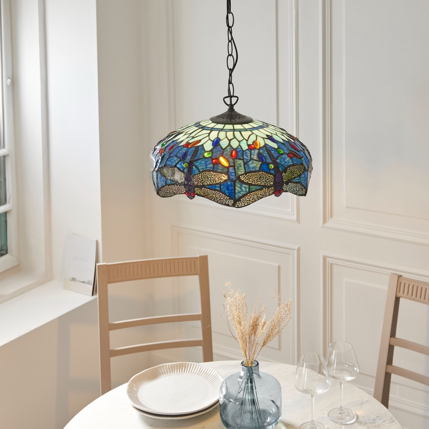 Endon 112195 - Chain-hung Tiffany DRAGONFLY chandelier 1xE27/60W/230V Ø 41 cm