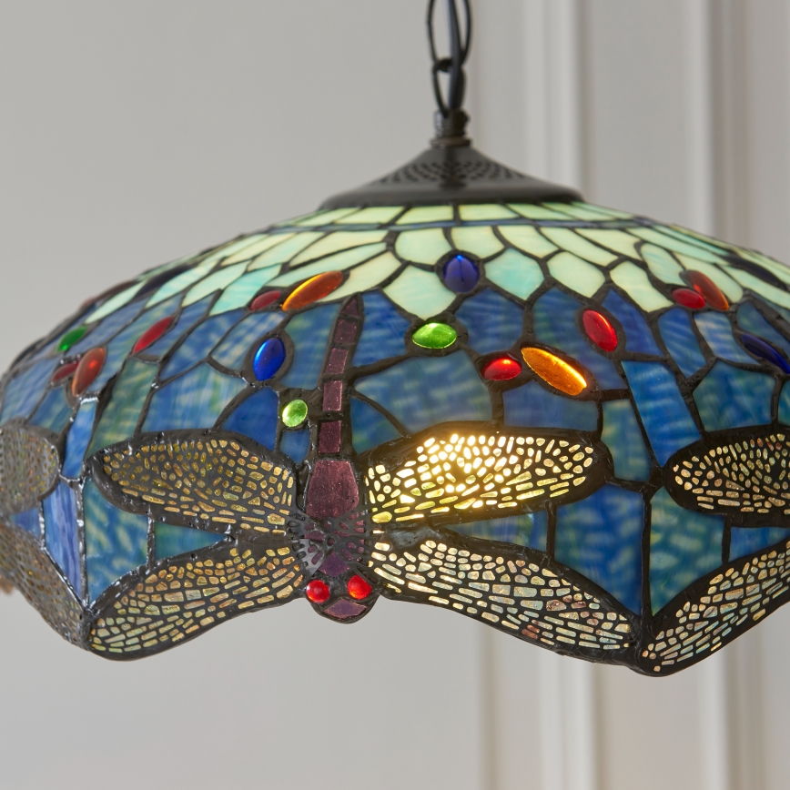 Endon 112195 - Chain-hung Tiffany DRAGONFLY chandelier 1xE27/60W/230V Ø 41 cm