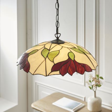 Endon 112246 - Chain-hung Tiffany BOTANICA chandelier 1xE27/60W/230V, diameter 45 cm