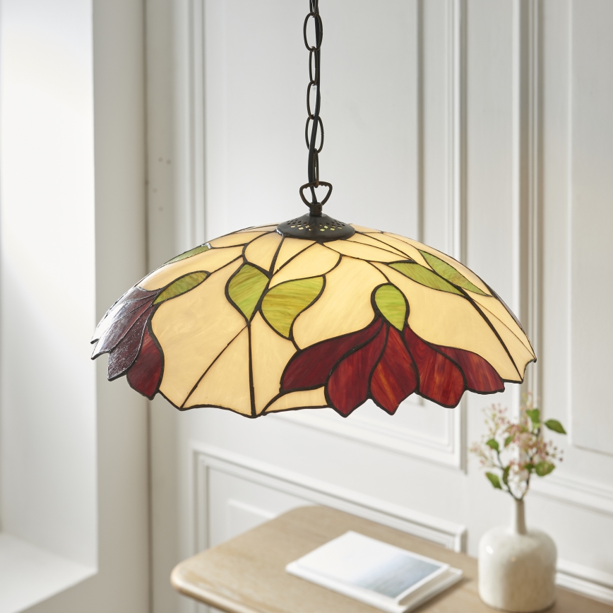 Endon 112246 - Chain-hung Tiffany BOTANICA chandelier 1xE27/60W/230V, diameter 45 cm