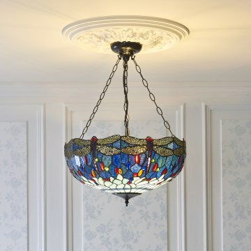 Endon 112250 - Tiffany DRAGONFLY chain-hung chandelier, 3xE27/60W/230V, Ø 50 cm