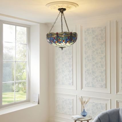 Endon 112250 - Tiffany DRAGONFLY chain-hung chandelier, 3xE27/60W/230V, Ø 50 cm