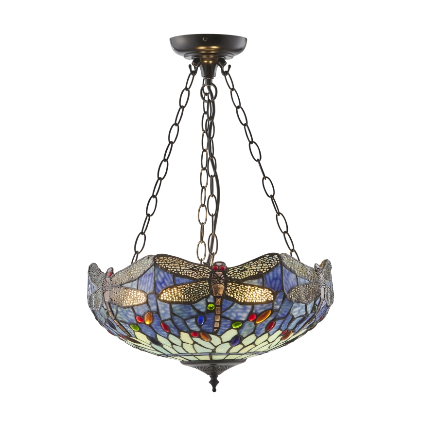 Endon 112250 - Tiffany DRAGONFLY chain-hung chandelier, 3xE27/60W/230V, Ø 50 cm