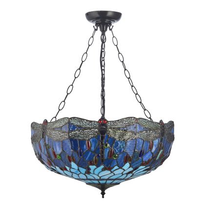 Endon 112250 - Tiffany DRAGONFLY chain-hung chandelier, 3xE27/60W/230V, Ø 50 cm
