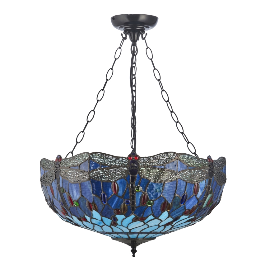 Endon 112250 - Tiffany DRAGONFLY chain-hung chandelier, 3xE27/60W/230V, Ø 50 cm