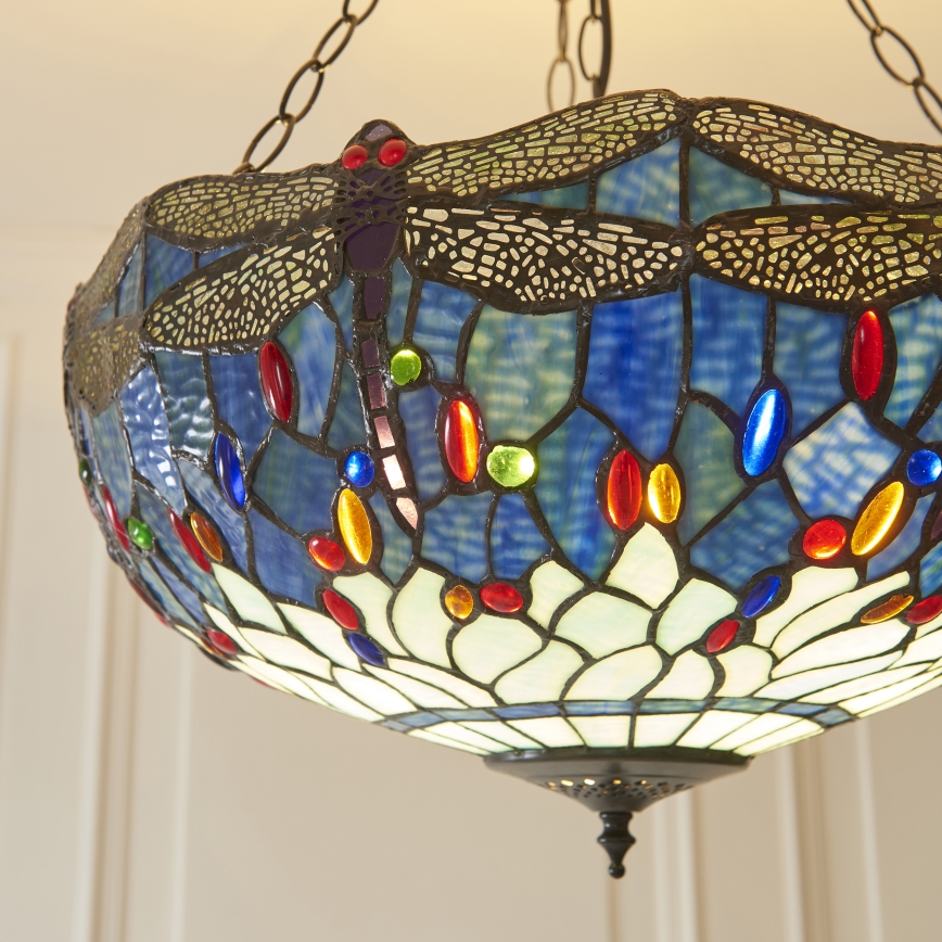 Endon 112250 - Tiffany DRAGONFLY chain-hung chandelier, 3xE27/60W/230V, Ø 50 cm