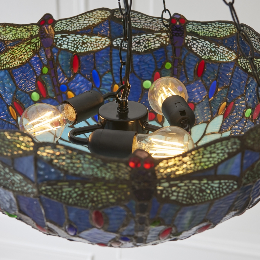 Endon 112250 - Tiffany DRAGONFLY chain-hung chandelier, 3xE27/60W/230V, Ø 50 cm