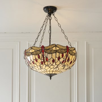 Endon 112251 - Tiffany DRAGONFLY chain-hung chandelier 3xE27/60W/230V, Ø 50 cm