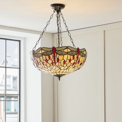 Endon 112251 - Tiffany DRAGONFLY chain-hung chandelier 3xE27/60W/230V, Ø 50 cm