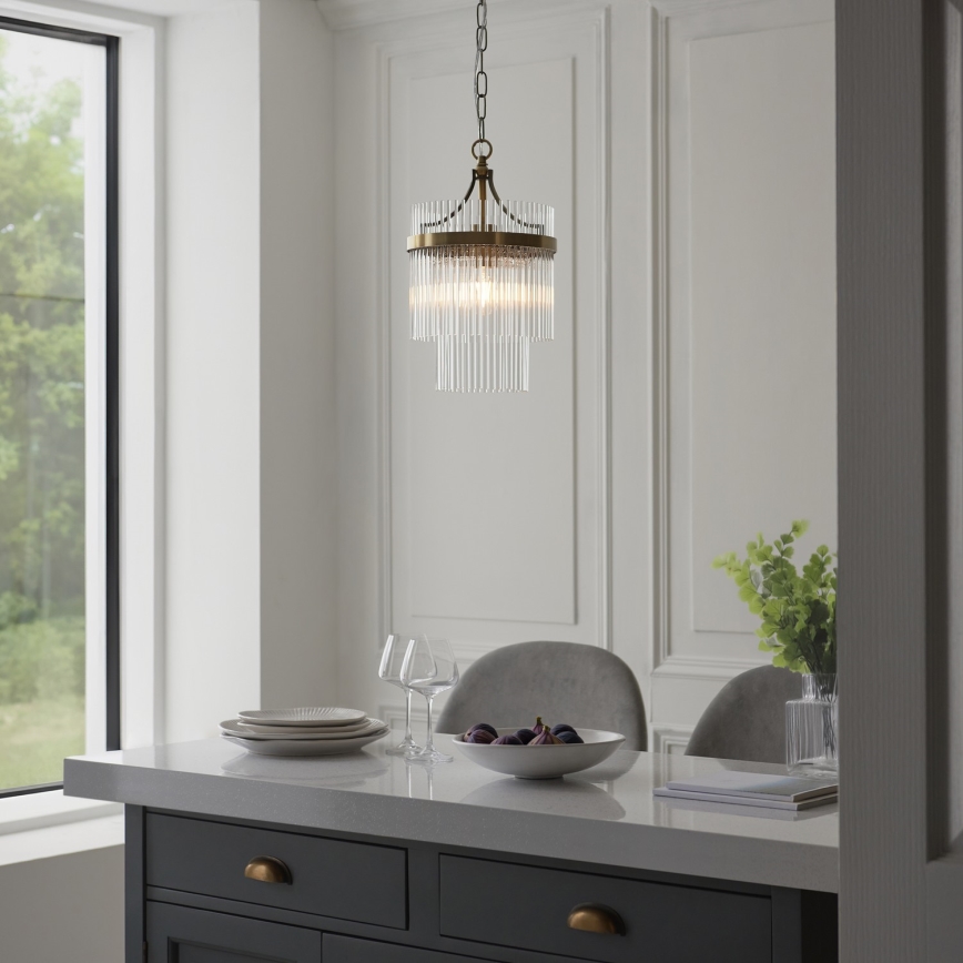 Endon 112572 - Chain-hung chandelier MARIETTA 1xE27/10W/230V brass/clear