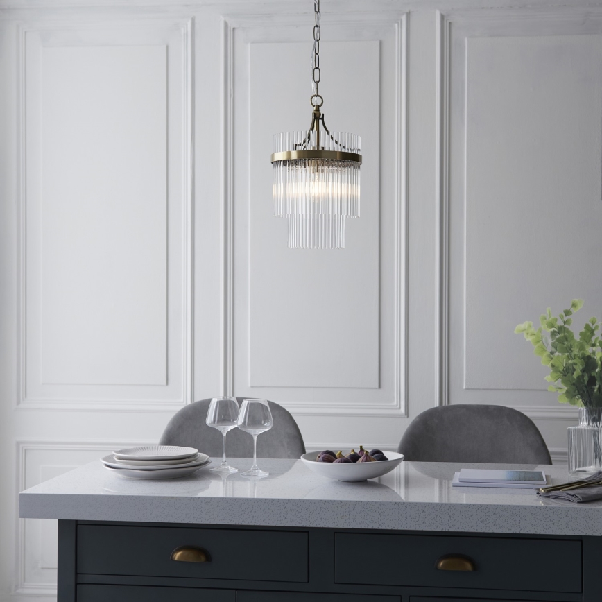 Endon 112572 - Chain-hung chandelier MARIETTA 1xE27/10W/230V brass/clear