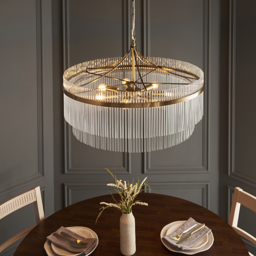 Endon 112574 - MARIETTA GRAND Chain-hung Chandelier 7 × E14 / 7W / 230V Brass/Clear