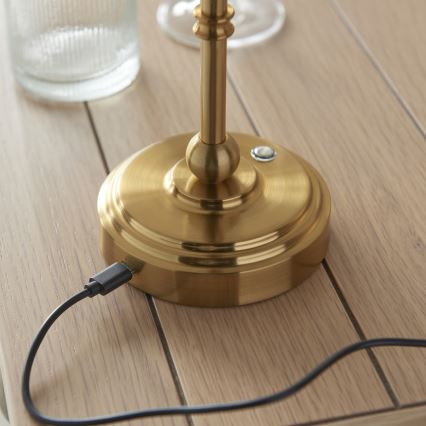 Endon 114811 - BURLEY Dimmable Rechargeable LED Desk Lamp 1.5W/5V, 3600 mAh, Brass/White