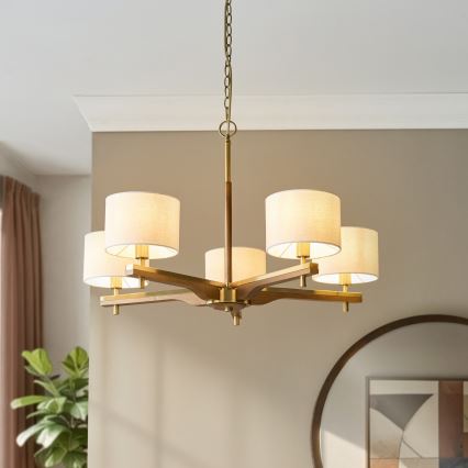 Endon 116994 - HEATHCLIFF Chain-Suspended Chandelier 5xE14/7W/230V Brass/Ash