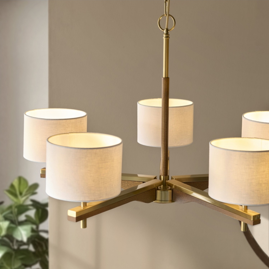 Endon 116994 - HEATHCLIFF Chain-Suspended Chandelier 5xE14/7W/230V Brass/Ash