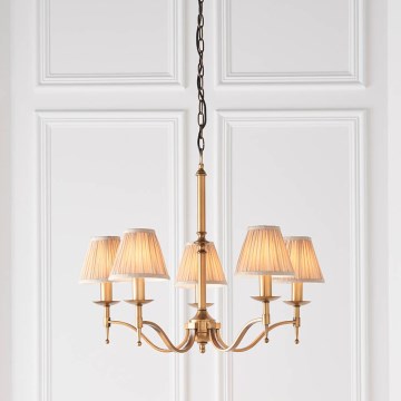 Endon 63627 - STANFORD Chain-Hung Chandelier 5xE14/40W/230V Brass/Beige