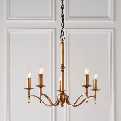 Endon 63627 - STANFORD Chain-Hung Chandelier 5xE14/40W/230V Brass/Beige