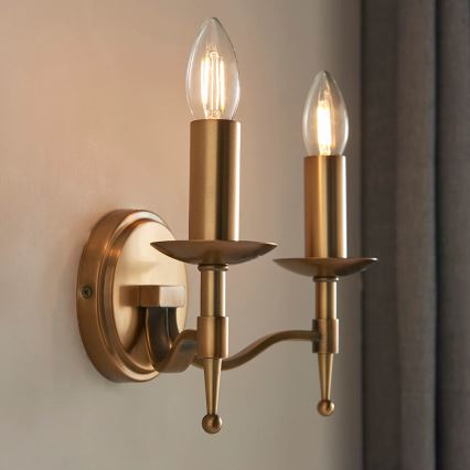 Endon 63654 - STANFORD Wall Light 2xE14/40W/230V Brass/Beige