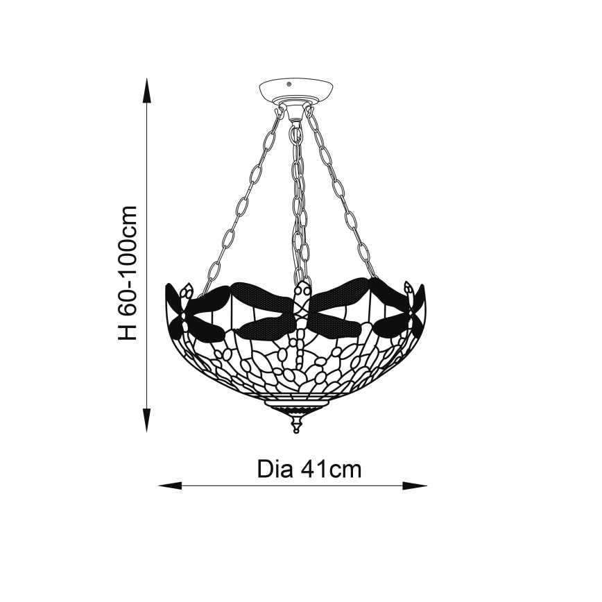 Endon 64075 - Chain-hung chandelier Tiffany DRAGONFLY 3xE27/60W/230V Ø 41 cm