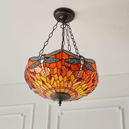 Endon 64076 - Tiffany DRAGONFLY chain-hung chandelier 3xE27/60W/230V Ø 41 cm