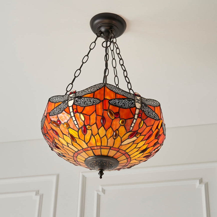 Endon 64076 - Tiffany DRAGONFLY chain-hung chandelier 3xE27/60W/230V Ø 41 cm