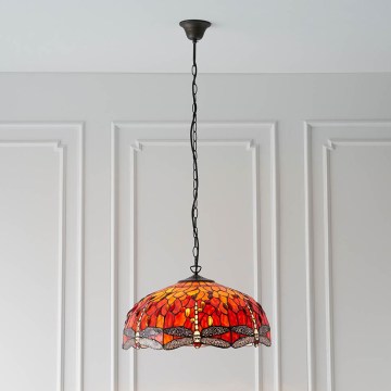 Endon 64082 - Tiffany DRAGONFLY chain-suspended chandelier, 3 x E27 (max. 60 W each), 230 V, diameter 50 cm