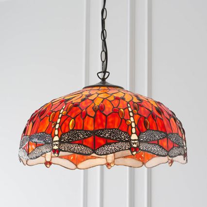 Endon 64082 - Tiffany DRAGONFLY chain-suspended chandelier, 3 x E27 (max. 60 W each), 230 V, diameter 50 cm