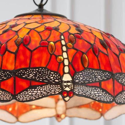 Endon 64082 - Tiffany DRAGONFLY chain-suspended chandelier, 3 x E27 (max. 60 W each), 230 V, diameter 50 cm