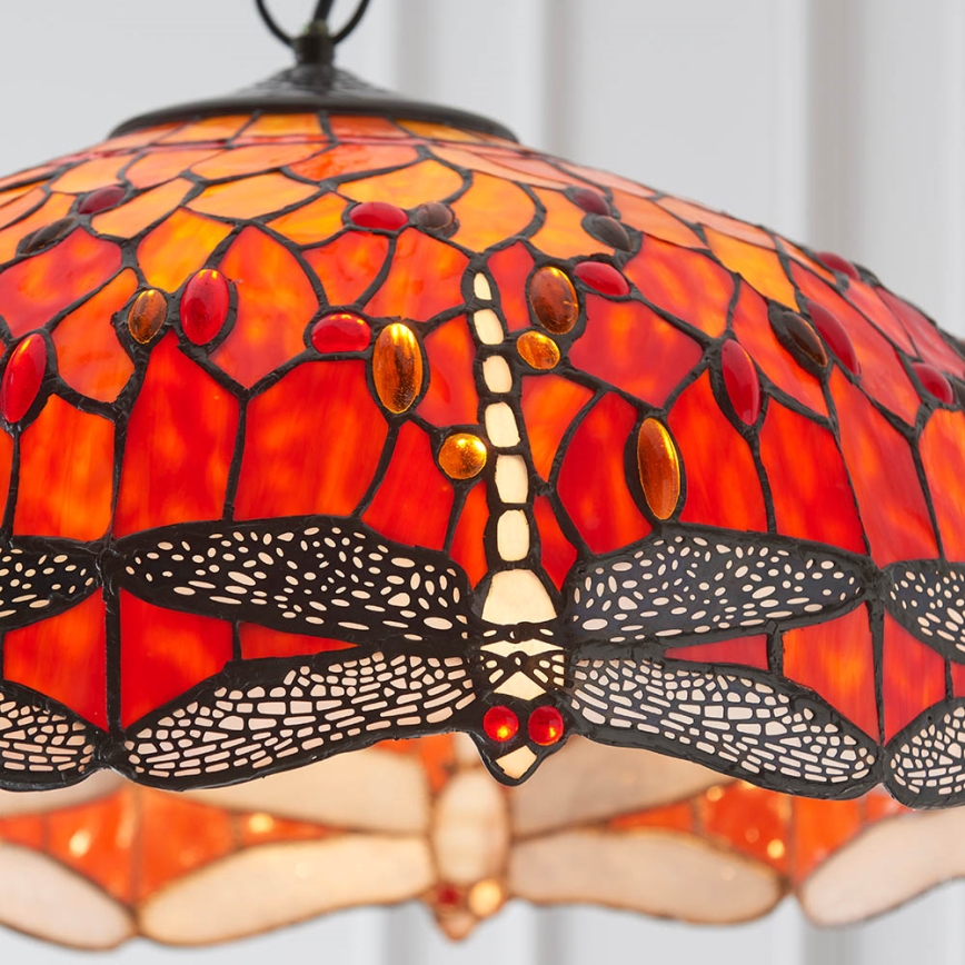 Endon 64082 - Tiffany DRAGONFLY chain-suspended chandelier, 3 x E27 (max. 60 W each), 230 V, diameter 50 cm