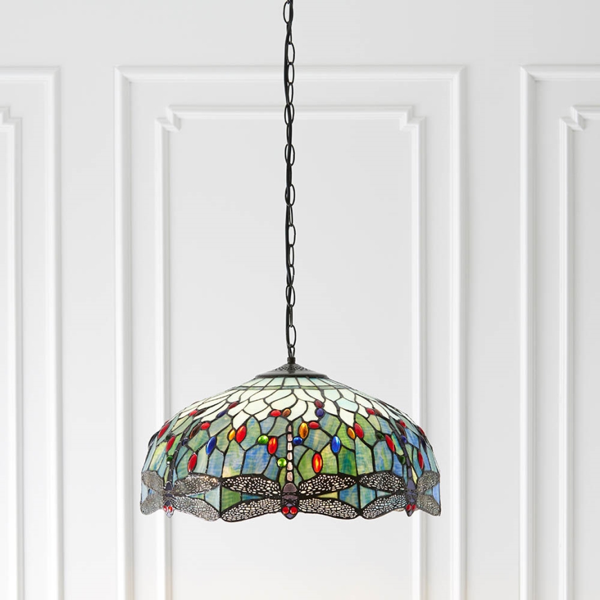 Endon 66148 - Chain-hung Tiffany DRAGONFLY chandelier 3×E27/60W/230V, Ø 50 cm