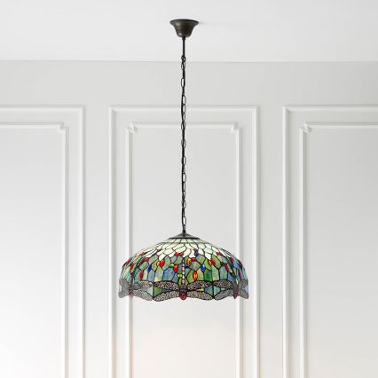 Endon 66148 - Chain-hung Tiffany DRAGONFLY chandelier 3×E27/60W/230V, Ø 50 cm
