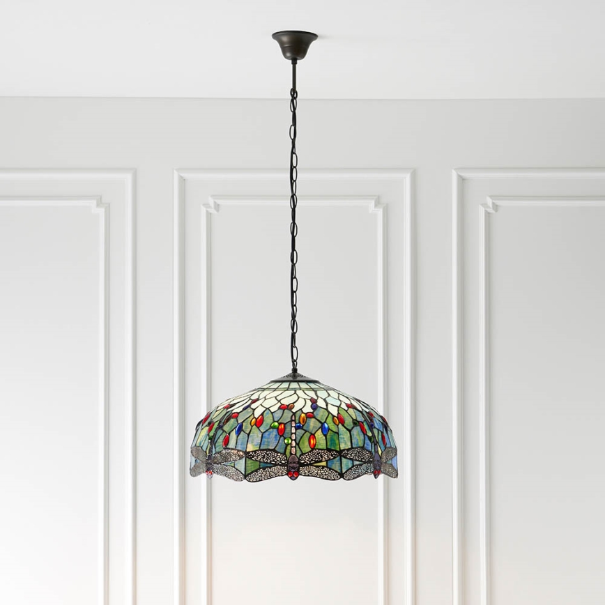 Endon 66148 - Chain-hung Tiffany DRAGONFLY chandelier 3×E27/60W/230V, Ø 50 cm