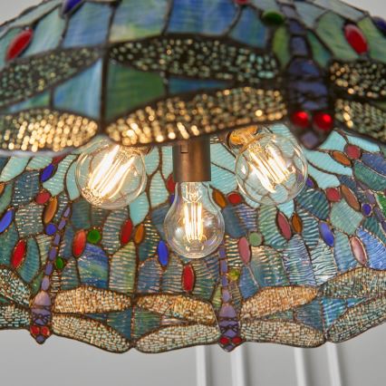Endon 66148 - Chain-hung Tiffany DRAGONFLY chandelier 3×E27/60W/230V, Ø 50 cm