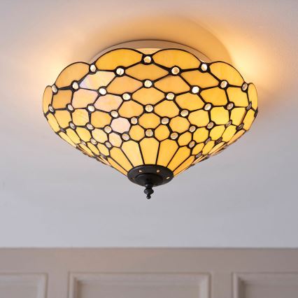Endon 70242 - Tiffany PEARL Ceiling Light, 2 x E27 (max. 60 W), 230 V, Ø 37 cm
