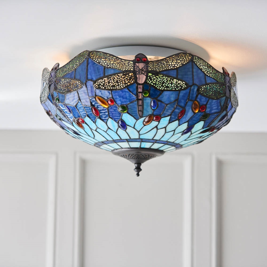 Endon 70722 - Tiffany DRAGONFLY Ceiling Light 2x E27/60W/230V Ø 41 cm