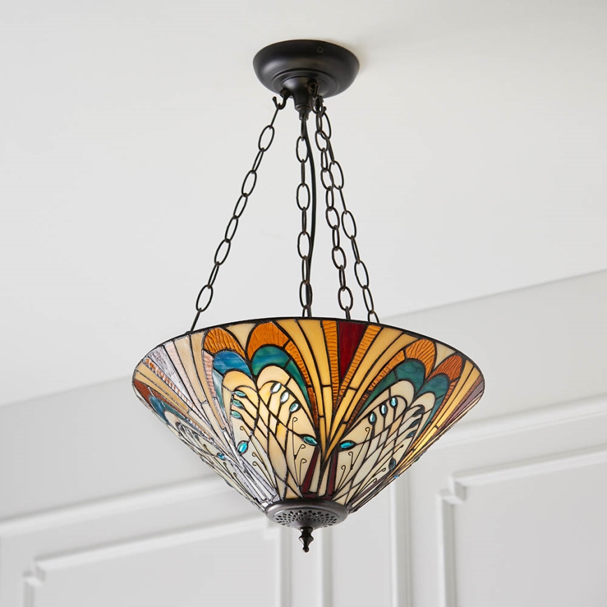 Endon 70750 - Tiffany HECTOR chain-suspended chandelier 3xE27/60W/230V, Ø 40 cm